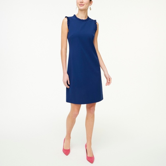 New J.Crew Factory Ruffleneck Suit Dress, Navy Blue Work Dress, Business Casual - Picture 1 of 4